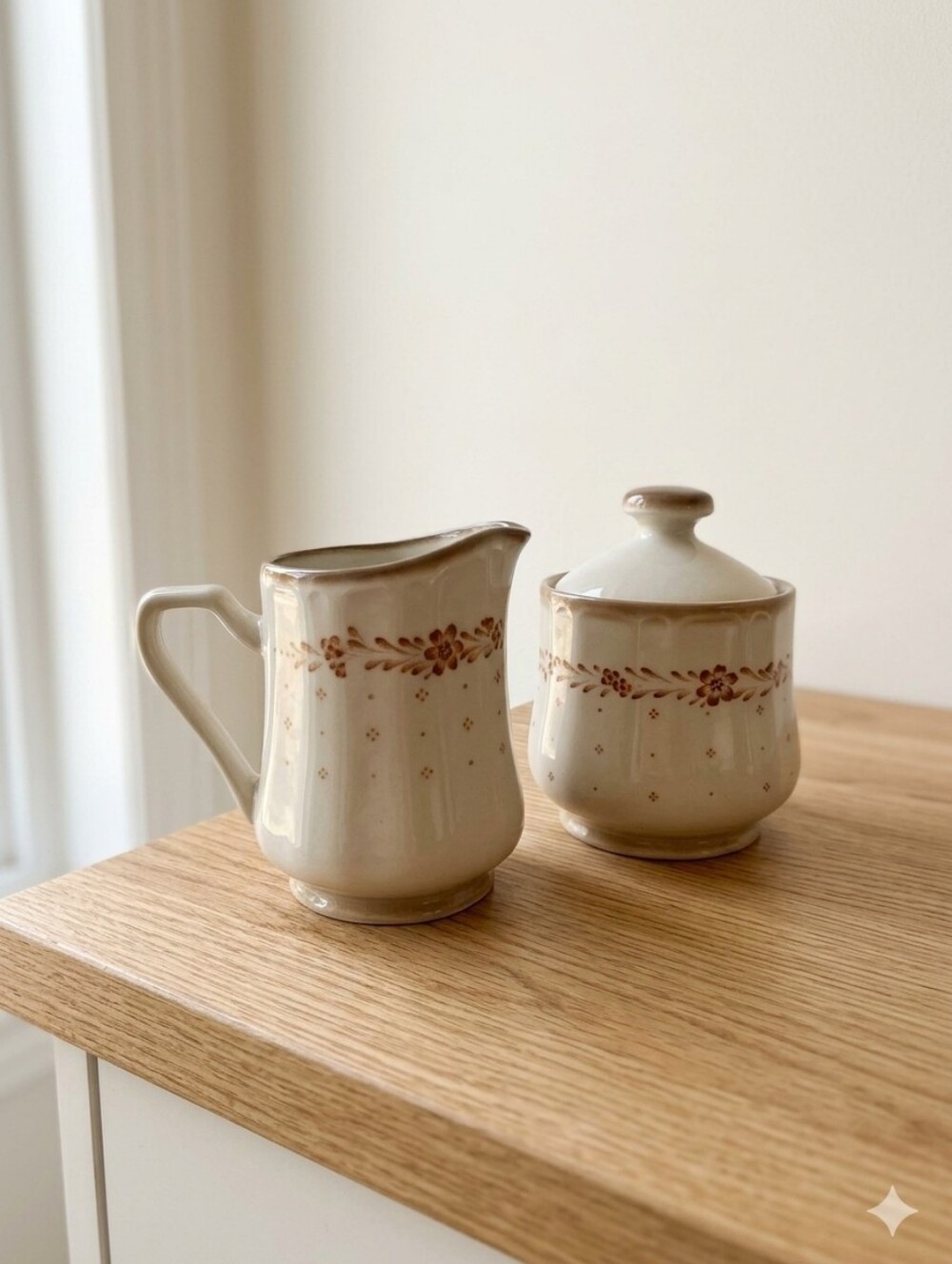 Vintage Renaissance Arcadia Brown Creamer & Sugar Set – Made in Japan